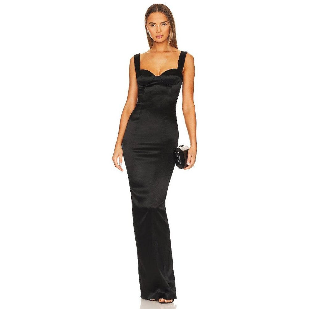 Black Satin Maxi Dress with Sweetheart Neckline